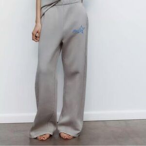 New Zara Gray Sweatpants with Blue Star Logo